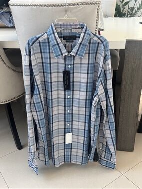 The Men's Store Bloomingdale’s Blue and White Plaid Button-Down Shirt